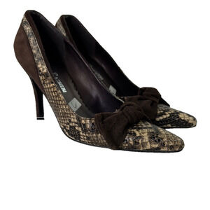 Franco Barbieri Brown Snakeskin Heels with Suede Bow size 6